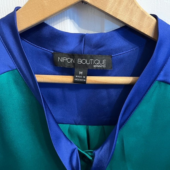 Nipon Boutique Separates Colourblock Sleeveless Faux Satin Button down Shirt - Picture 7 of 13